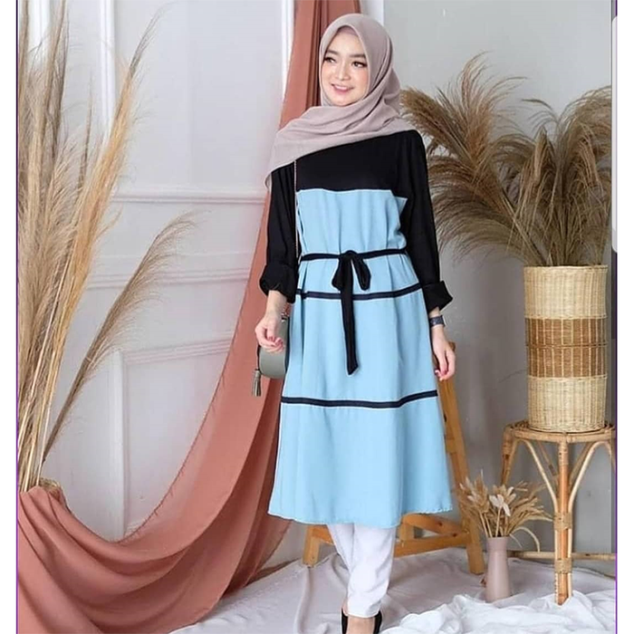 Tahnia - Baju Tunik Wanita Ocha Tunik + Atasan Muslimah - Biru Muda
