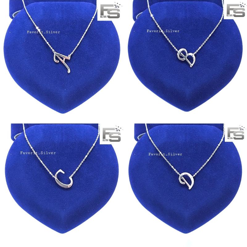 KALUNG PERAK ASLI SILVER 925 LAPIS EMAS PUTIH MODEL ALFABET/INISIAL/HURUF/ KALUNG VANESSA - PERHIASA