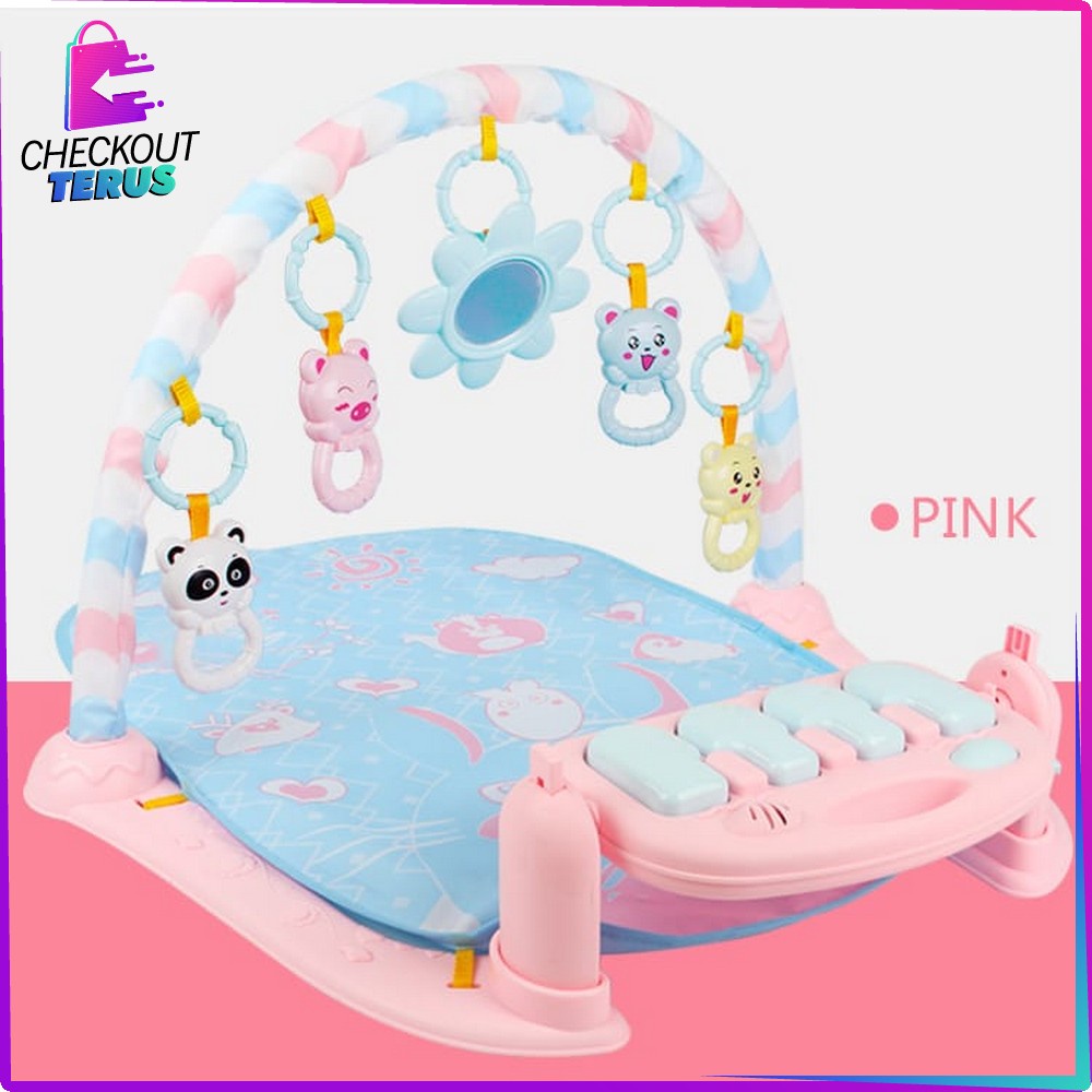 CT M15 M16 Baby Play Gym Kasur Bayi dengan Musical Rattle &amp; Piano Mainan Anak Playgym Bayi dan Balita Playmat Matras