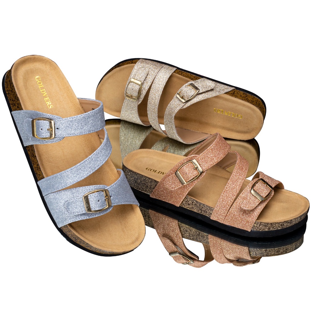 Sandal Wanita Goldvers Sandal Selop Wanita Motif Gliter Manik Original Import Sendal Cewek - Goldies