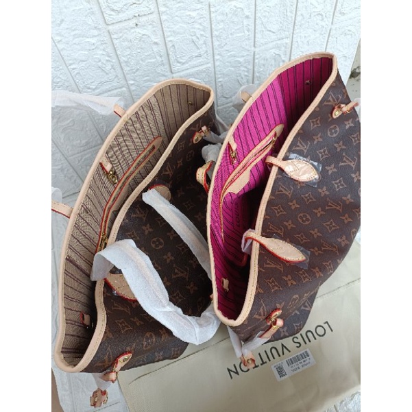 tas fashion tote  LV neverfull kulit matang, Tote bag lv