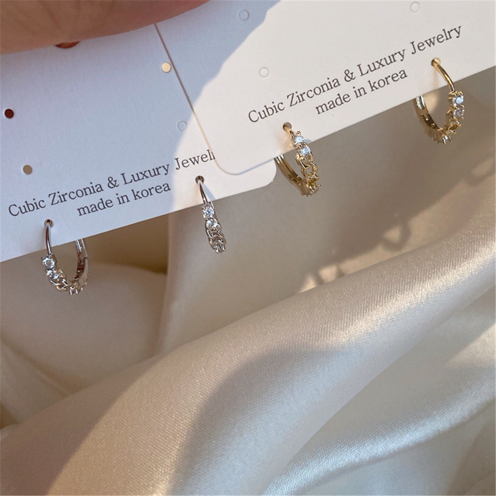 【COD Tangding】Korean Temperament Simple Design Sense of Chain Earstuds Diamond Earclasp French Earrings Fashion Jewelry