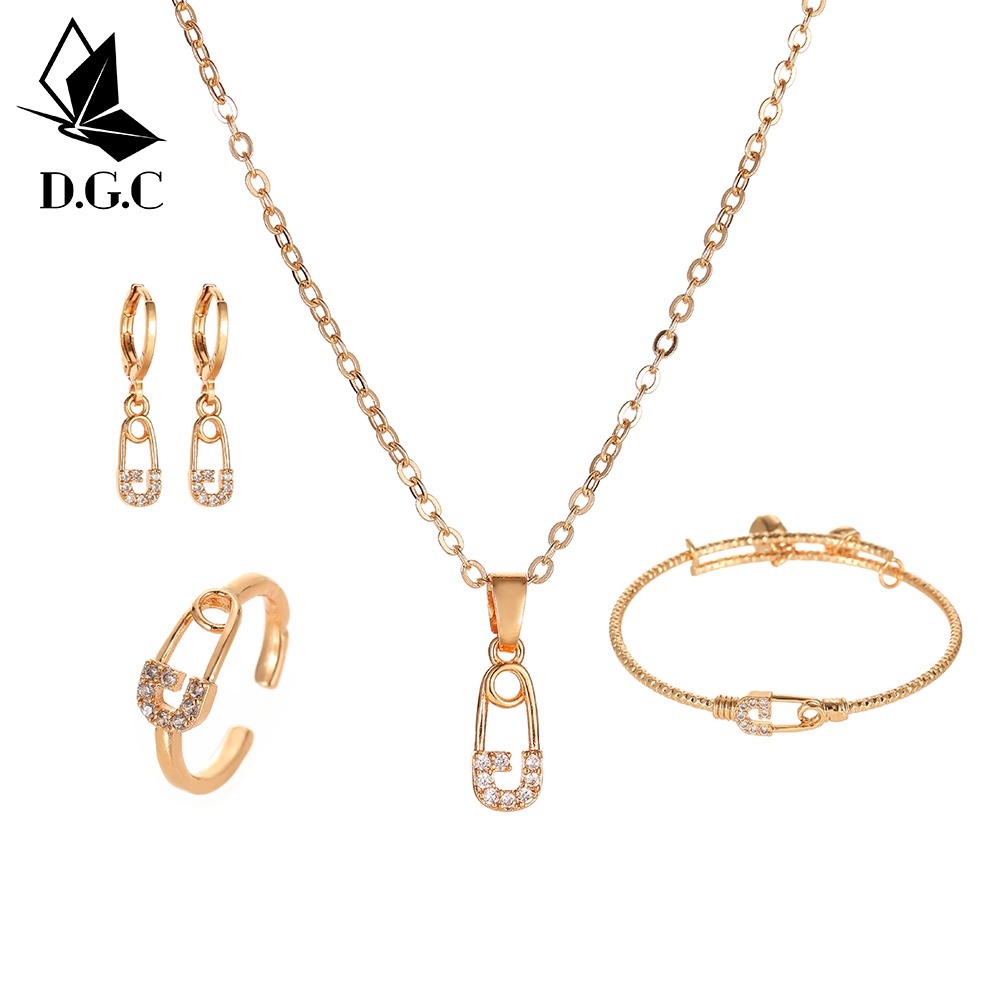 ♥D.G.C✨Titanium Set Perhiasan Anak Perempuan Satu Set Kalung Gelang Anting Korea Cincin Murah D467