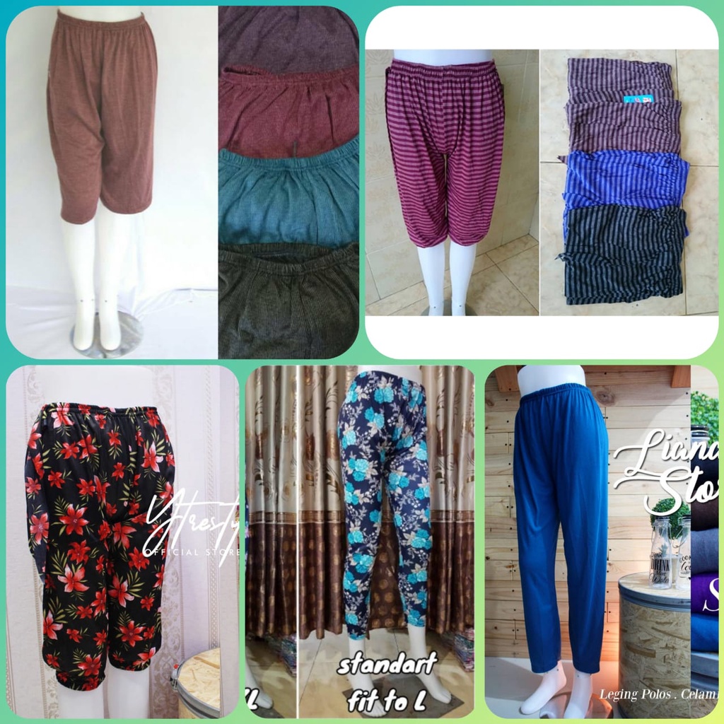 [GROSIR 2] PAKET USAHA - LEGGING BAWAHAN WANITA PENDEK JUMBO / Inner pants polos motif salur dewasa