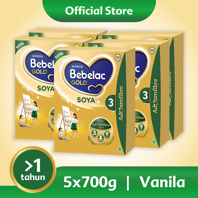 Bebelac Gold Soya 3 Vanila Formula Soya Bubuk 700 gr x 5