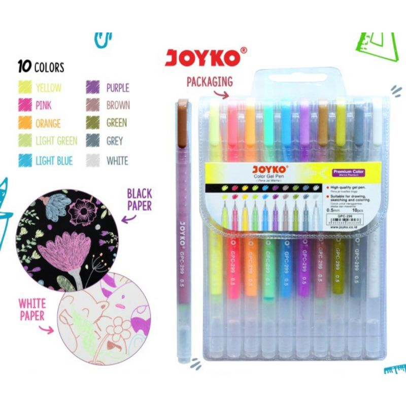 Pulpen Gel Joyko/Color Gel Pen GPC-299 Premium 10 Warna