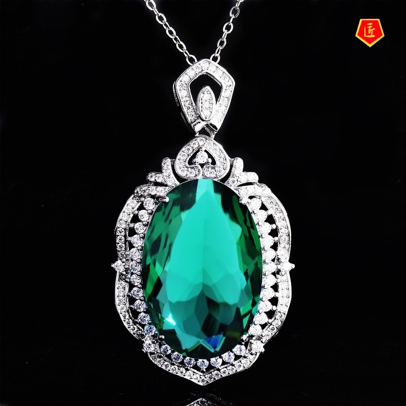 [Ready Stock]Inlaid Gem Pendant Blue Zircon Necklace Female Fashion Elegant