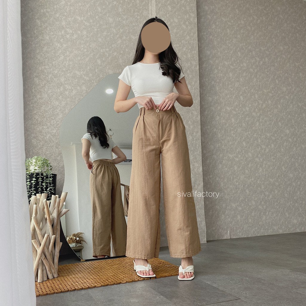 SIVALI Celana Kulot Linen Highwaist Premium 2237 -  Cullote Pants | Celana Kulot Wanita
