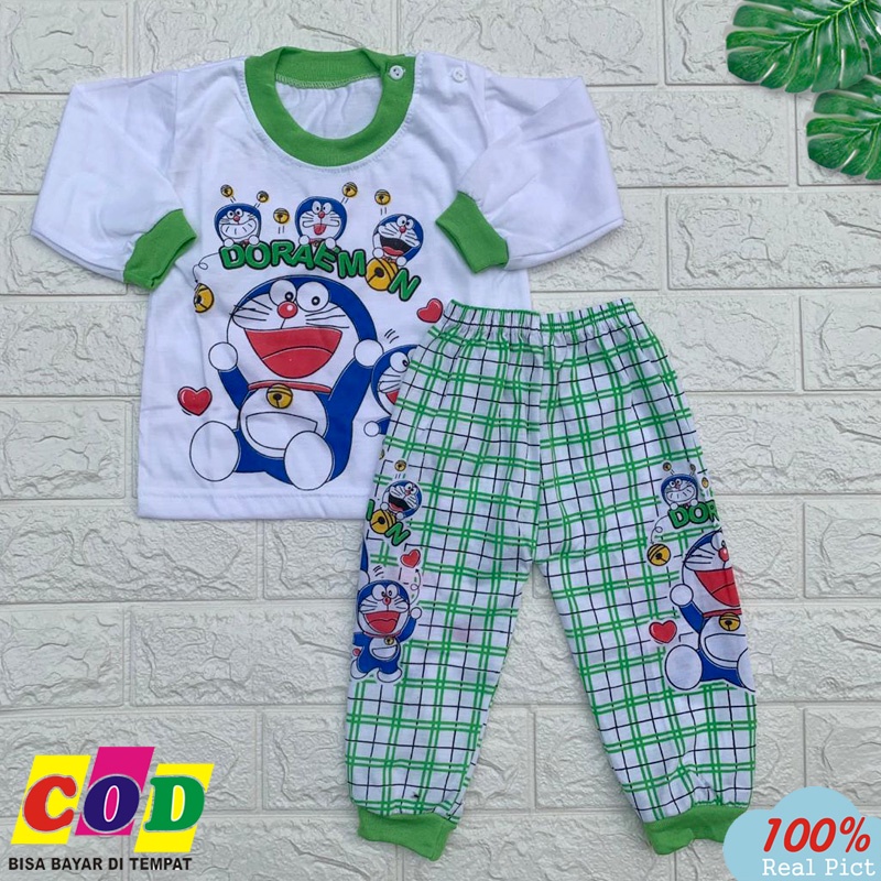 Setelan baju Tidur Bayi Lengan Panjang  Piyama Anaka Usia 6-12 Bulan Karakter Doraemon Almeera Baby