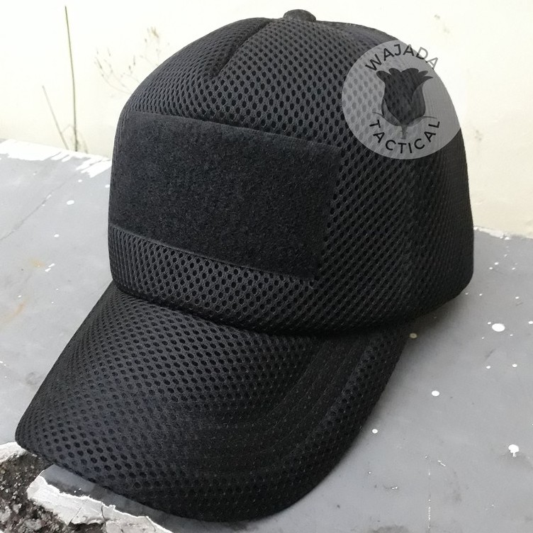 Topi Lapangan Velcro Topi Hitam Tactical TNI POLRI