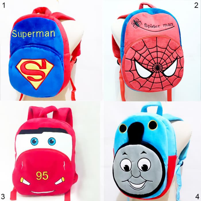 Order Langsung Ransel Boneka Cars Spiderman Superman Thomas Besar 35Cm Laki2 Tk SD Diskon