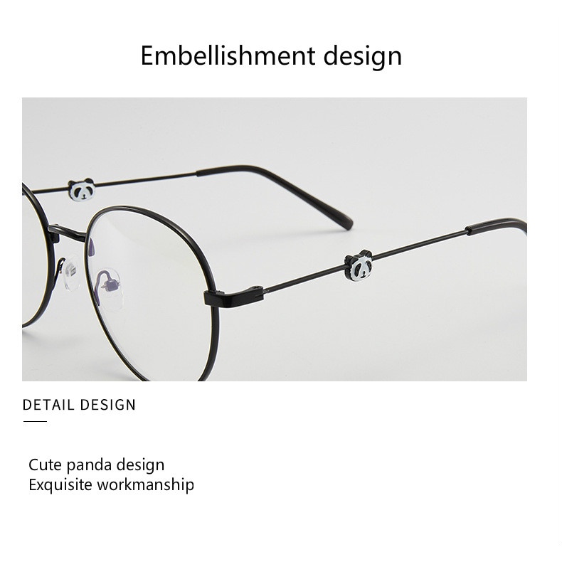 Computer Anti Radiation Eyeglasses Round Shape with Panda Shape Replacement Lenses