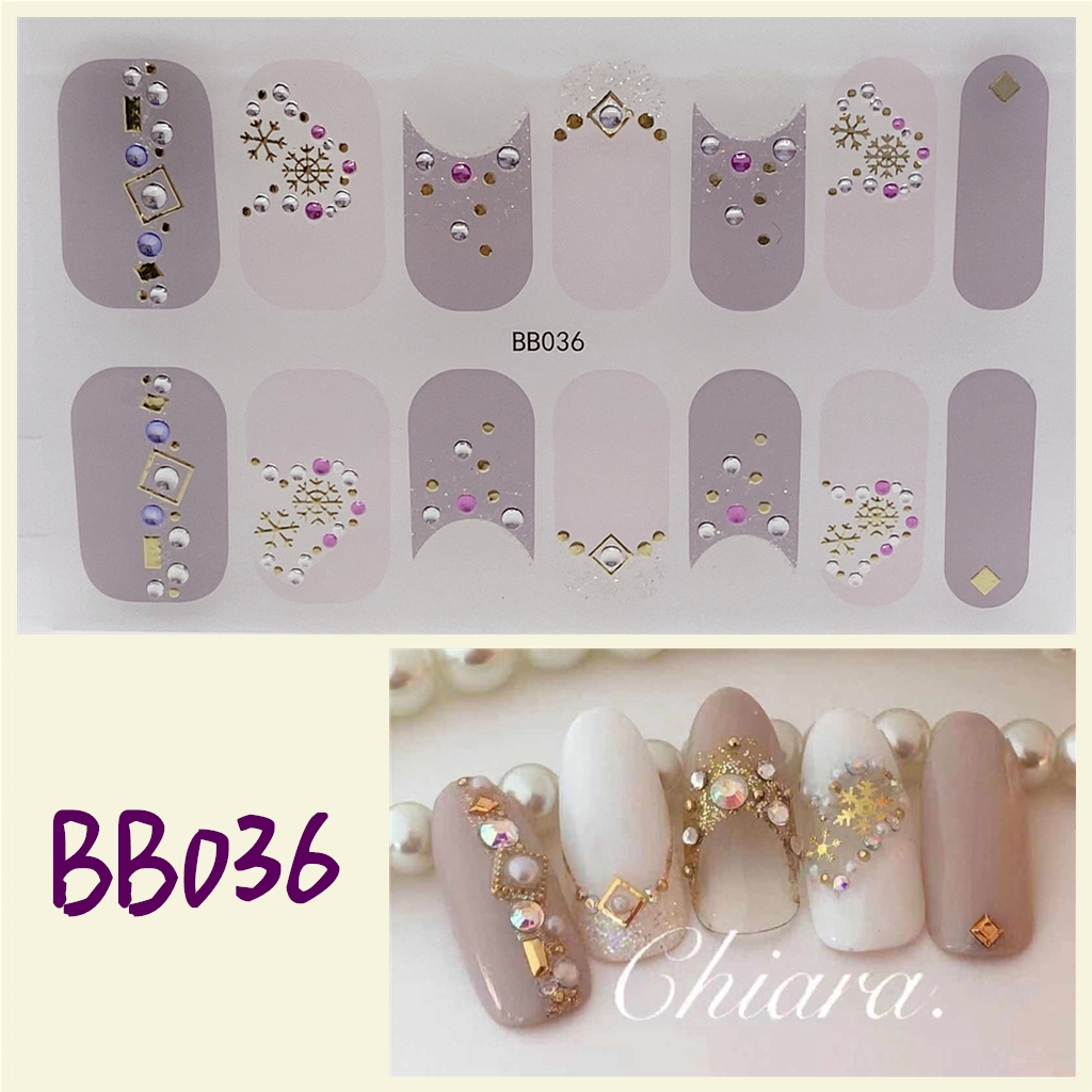 Stiker Kuku 3d Desain Berlian Mutiara Permata Warna-Warni Untuk Manicure Bb036-053