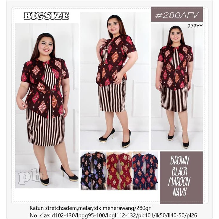 SERBA BIG SIZE - Bigsize Dress Batik Jumbo Dress Batik Big size Baju Terusan 272YY - MURAH