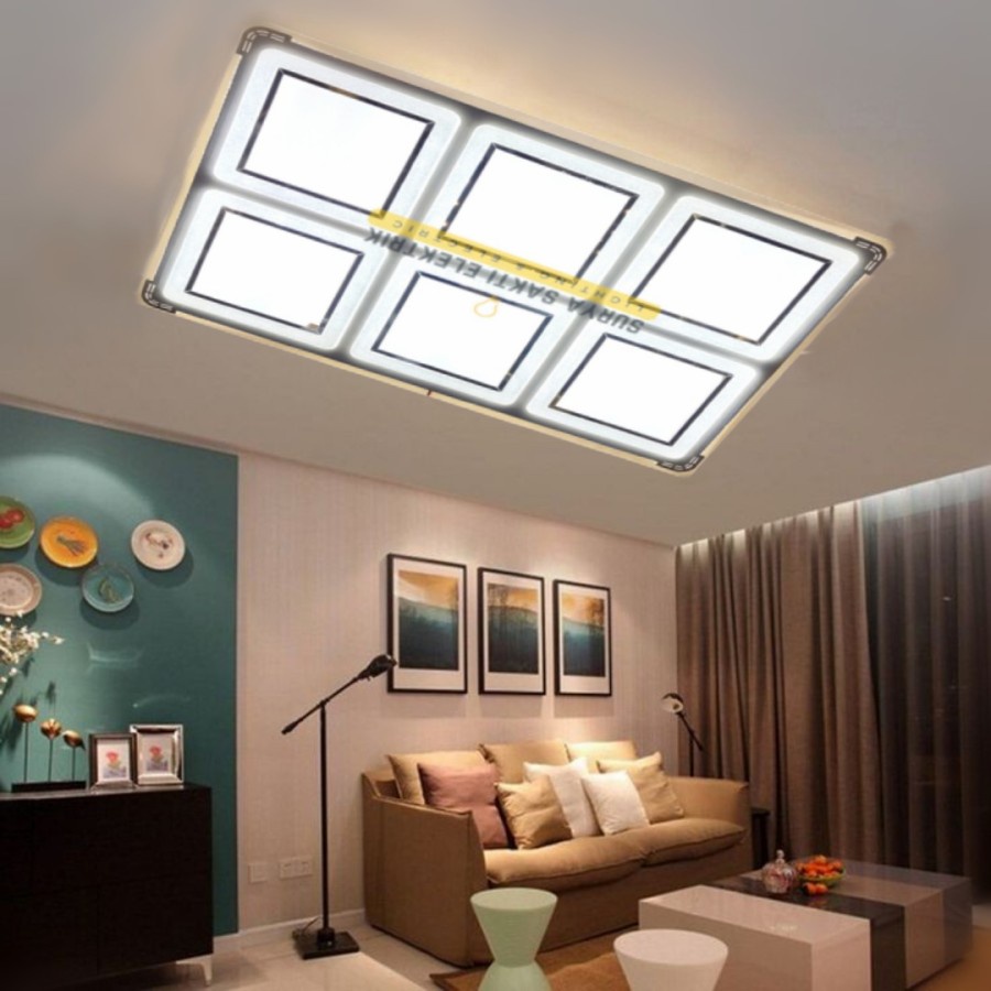 LAMPU HIAS PLAFON MINIMALIS LED 3 WARNA REMOTE KOTAK BESAR MODERN