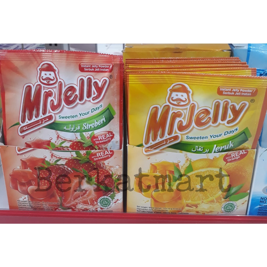 Mr Jelly reguler bubuk jelly instan berbagai rasa buah, plain 15 gr