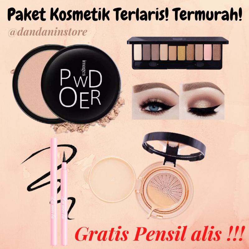 Paket Kosmetik Wanita Eyeshadow BB Cushion Bedak Padat Eyeliner GRATIS PENSIL ALIS