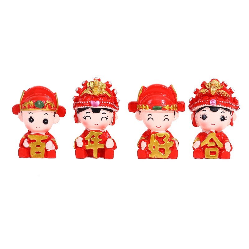 Pajangan Miniatur Pengantin China Set 4 Dekorasi Sangjit Boneka Kecil