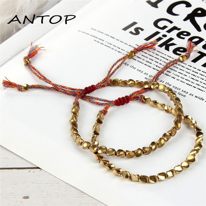 Hand-woven Copper Beads Lucky Bracelet Retro Adjustable Bracelet for Couples Women Men Jewelry ANTOP