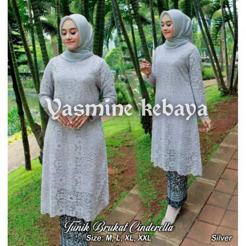 KEBAYA BROKAT TUNIK MODERN / SET TUNIK PUTIH BRUKAT MUSLIM / SETELAN KEBAYA BRUKAT JUMBO / KEBAYA WISUDA-2