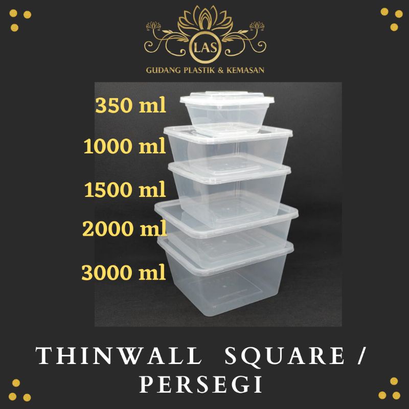 Jual Thinwall Square Thinwall Kotak Thinwall 350ml 1000ml 1500ml 2000ml 3000ml 4959