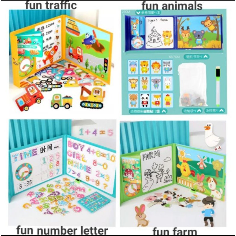 Buku magnetik anak, Magnetic book anak, Buku magnet puzzle papan tulis anak