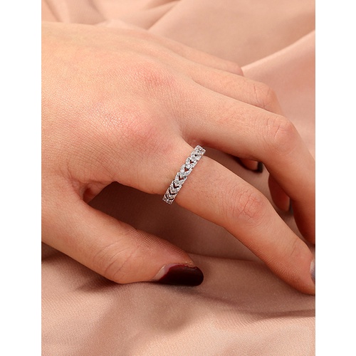 LRC Cincin  Fashion Silver Arrow Leaf Inlaid Zircon Ring P57536