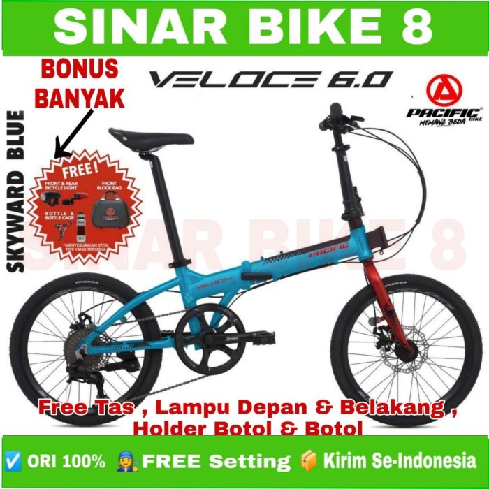 Sepeda Lipat Ukuran 20 Inch PACIFIC VELOCE 6.0 9 Speed Rem Disc Brake