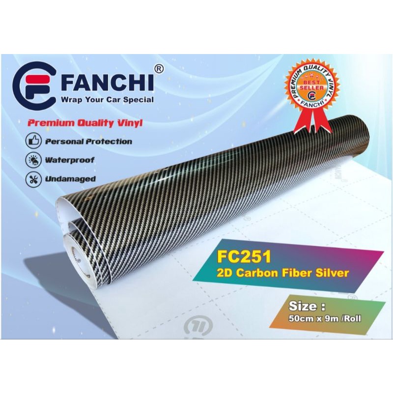 Sticker Fanchi 2D FC251 Carbon Fiber Silver Hitam Premium Wrap