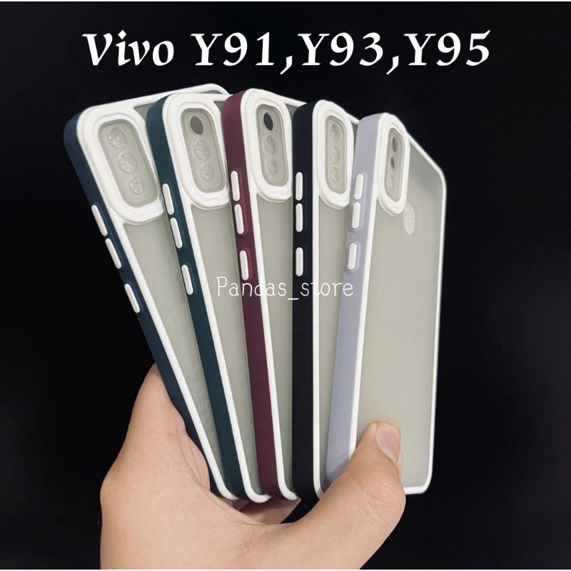 Pro Hybird Vivo Y91, Y93, Y95 Softcase Halus dan Elegan / Pinggiran Garis Putih Keren (Pandas)