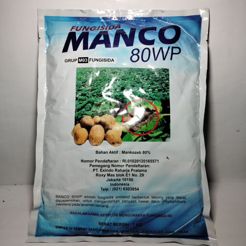 FUNGISIDA MANCO 80WP 1KG MANKOZEB BIRU UNTUK MENGENDALIKAN BUSUK DAUN DAN JAMUR