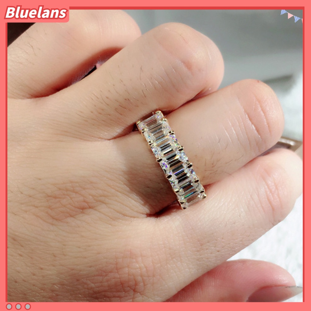 Bluelans Cincin Kawin / Tunangan Hias Cubic Zirconia Persegi Panjang Mewah Untuk Wanita