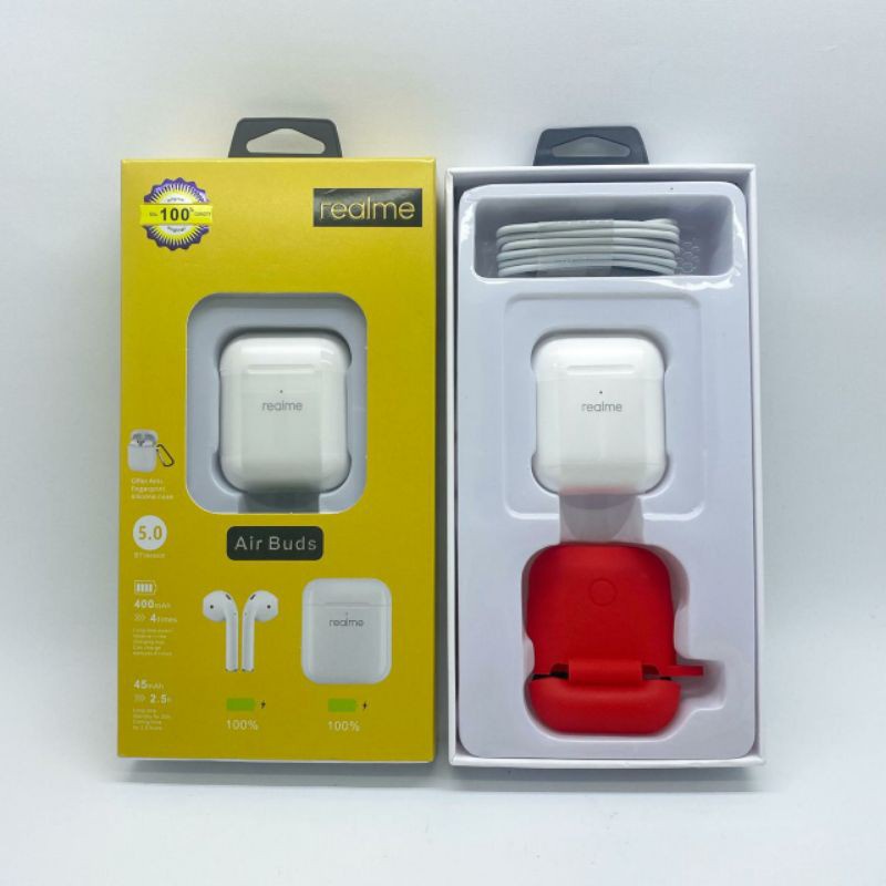 AIRBUDS REALME EARPHONE WIRELESS HEADSET BLUETOOTH REALME CAN RENAME AND GPS PREMIUM QUALITY