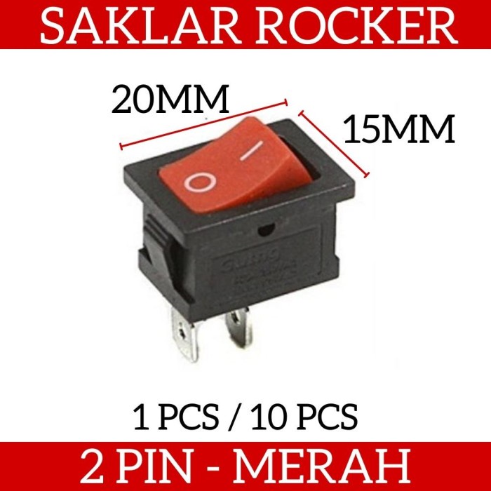 Rocker Switch Saklar 2 Pin 2 Kaki Karaoke 20 x 15mm Model Merah