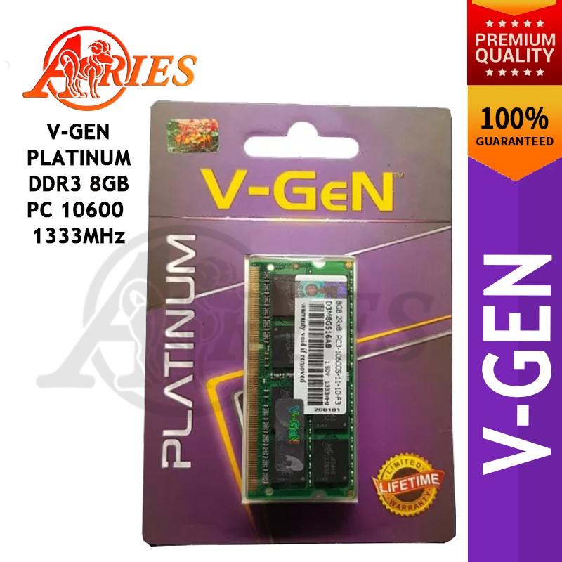 SODIMM RAM Laptop V-Gen Platinum DDR3 8GB PC-10600 Untuk Asus Acer Dell Hp Lenovo Toshiba