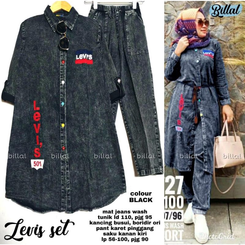 LEVIS SET PANTS BY BILLAL • SETELAN JEANS MUSLIM WANITA ONESET TUNIK CELANA WANITA JEANS MUSLIM