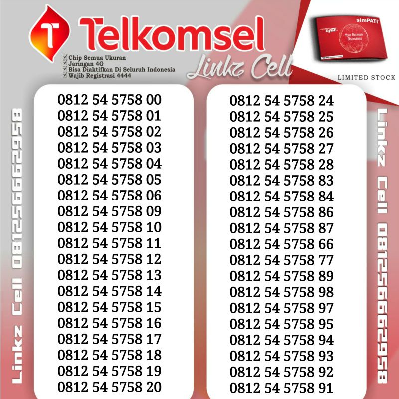 NOMER CANTIK TELKOMSEL SERI 5758 MURAH JARINGAN 4G