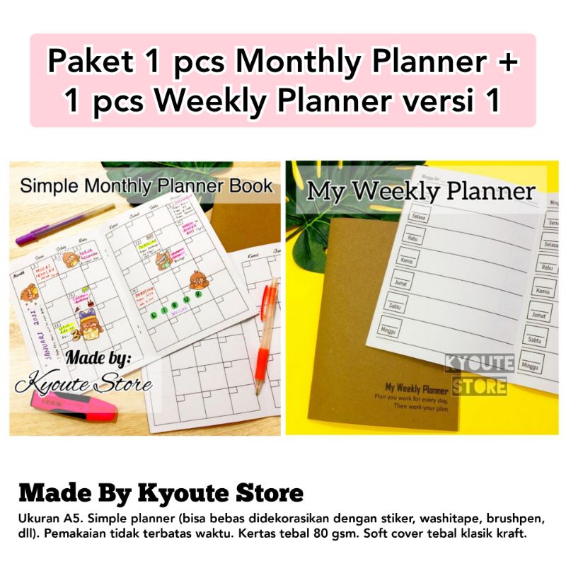 

Paket 2 pcs Buku My Simple Monthly & Weekly Planner A5 Kyoute Rencana Schedule Kegiatan Bulanan Mingguan Klasik Cover / Planner Book