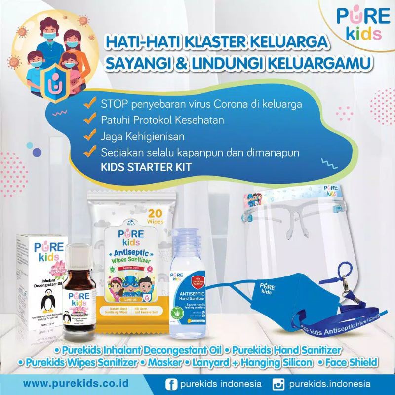 PureKids Pure Kids Starter Kids Inhalant Oil+Hand Sanitizer+Antiseptic Wipes FREE Face shield masker