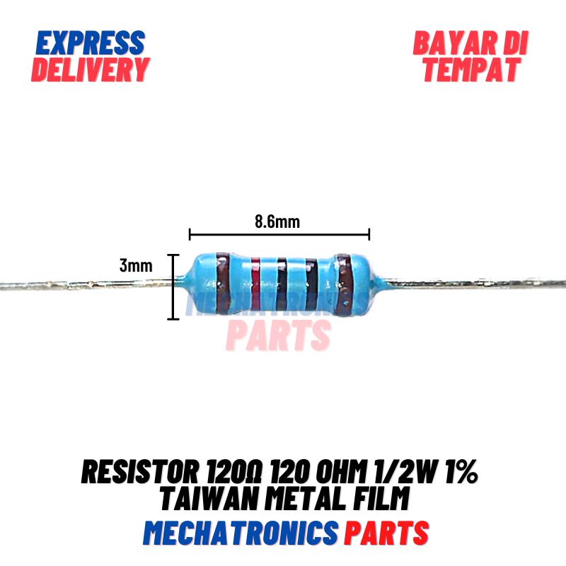 5 buah Resistor 120Ω 120 Ohm 1/2w 0.25w 1% Taiwan Metal Film