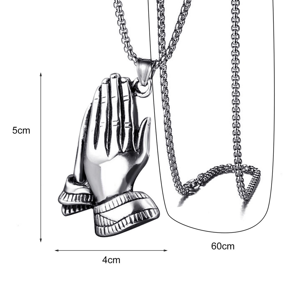 Hu Hu Hu Hu Hu Alat Bantu Pasang Kacamata♡ Kalung Liontin Tangan Berdoa Bahan Stainless Steel Gaya Hip Hop Untuk Pria