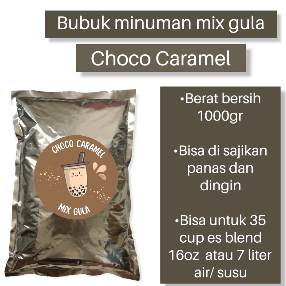 

BUBUK MINUMAN BOBA / SERBUK MINUMAN / POWDER DRINK RASA CHOCO CARAMEL 1KG MIX GULA