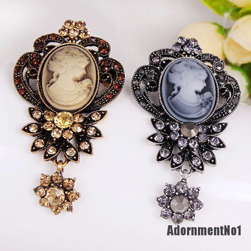 (Adornmentno1) 1pc Bros / Pin Gaya Victoria Motif Cameo Aksen Kristal Untuk Aksesoris Wanita / Pesta Pernikahan