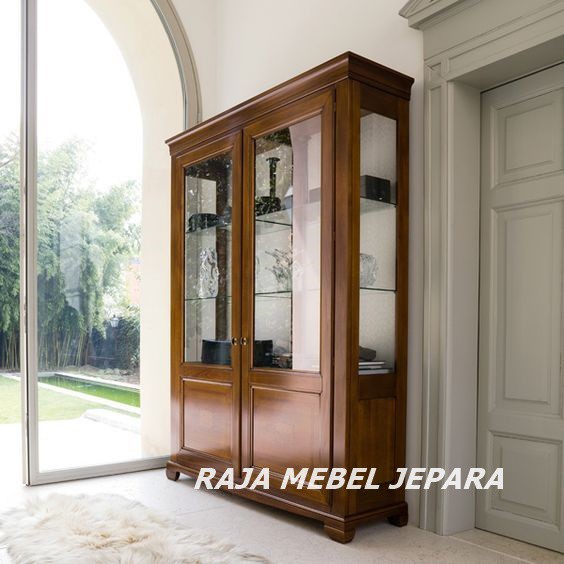 lemari hias pajangan kaca jumbo kayu jati, mebel jepara