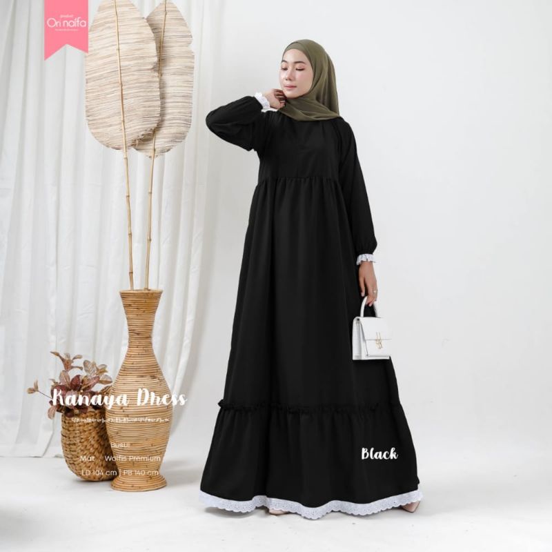 Ori Naifa - Kanaya Gamis Dress Muslim Syari Polos Lengan Panjang Halus Nyaman Warna Hitam