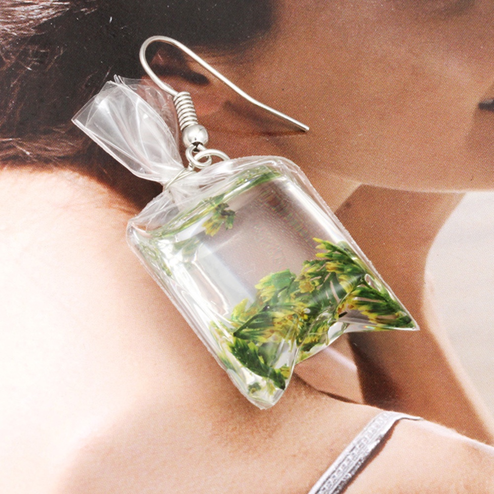 Hu Hu Hu Hu Hu Alat Bantu Pasang Kacamata♡ Anting Kait Gantung Wanita Desain Kantong Air Isi Bunga Kering Kreatif Untuk Hadiah