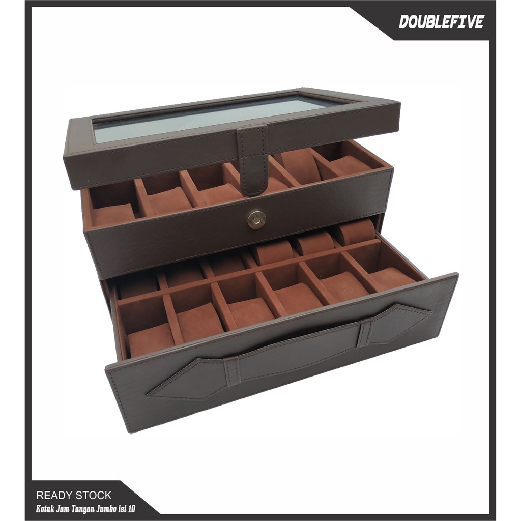 KOTAK JAM TANGAN ISI 24 DARK BROWN / TEMPAT JAM / WATCH BOX ORGANIZER