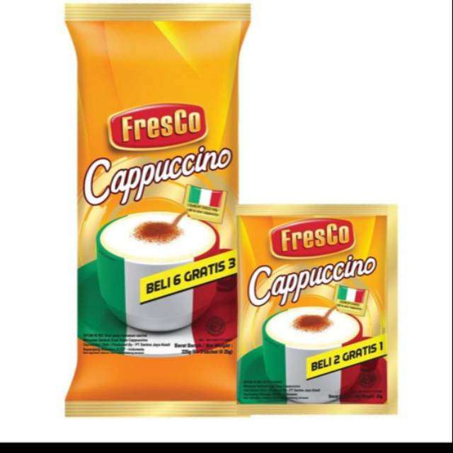 

FRESCO CAPPUCCINO (BAG 9 X 25 GR ) 1 Bag isi 9 sachet , 1 sachet kemasan 25 Gr.