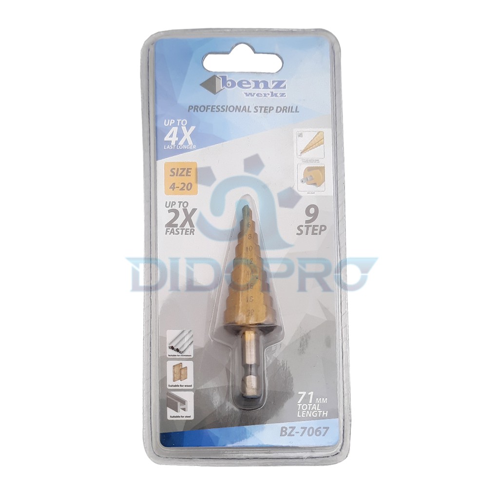 Mata Bor Besi Step Drill 4-20mm / Mata Bor Pagoda Titanium Coat Benz