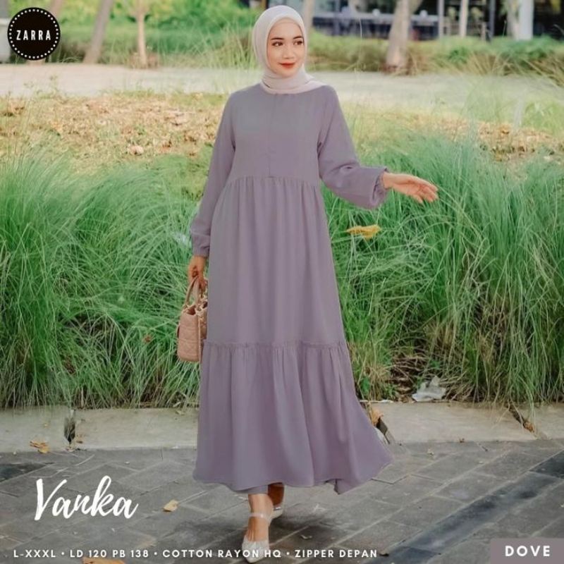 Vanka gamis dress Polos Katun rayon zipper depan by Ori zarra